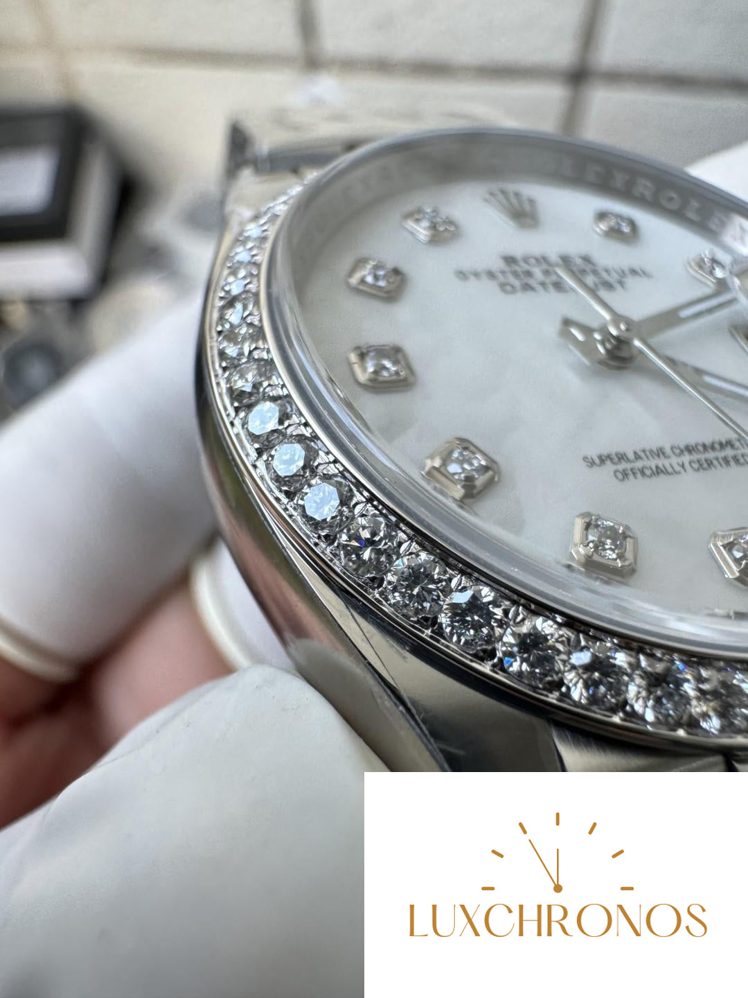 Clean Factory Datejust 36mm M126284RBR-0011 MOP Dial with Diamond Hour Markers Diamonds set Bezel 3235 Caliber Jubilee Bracelet