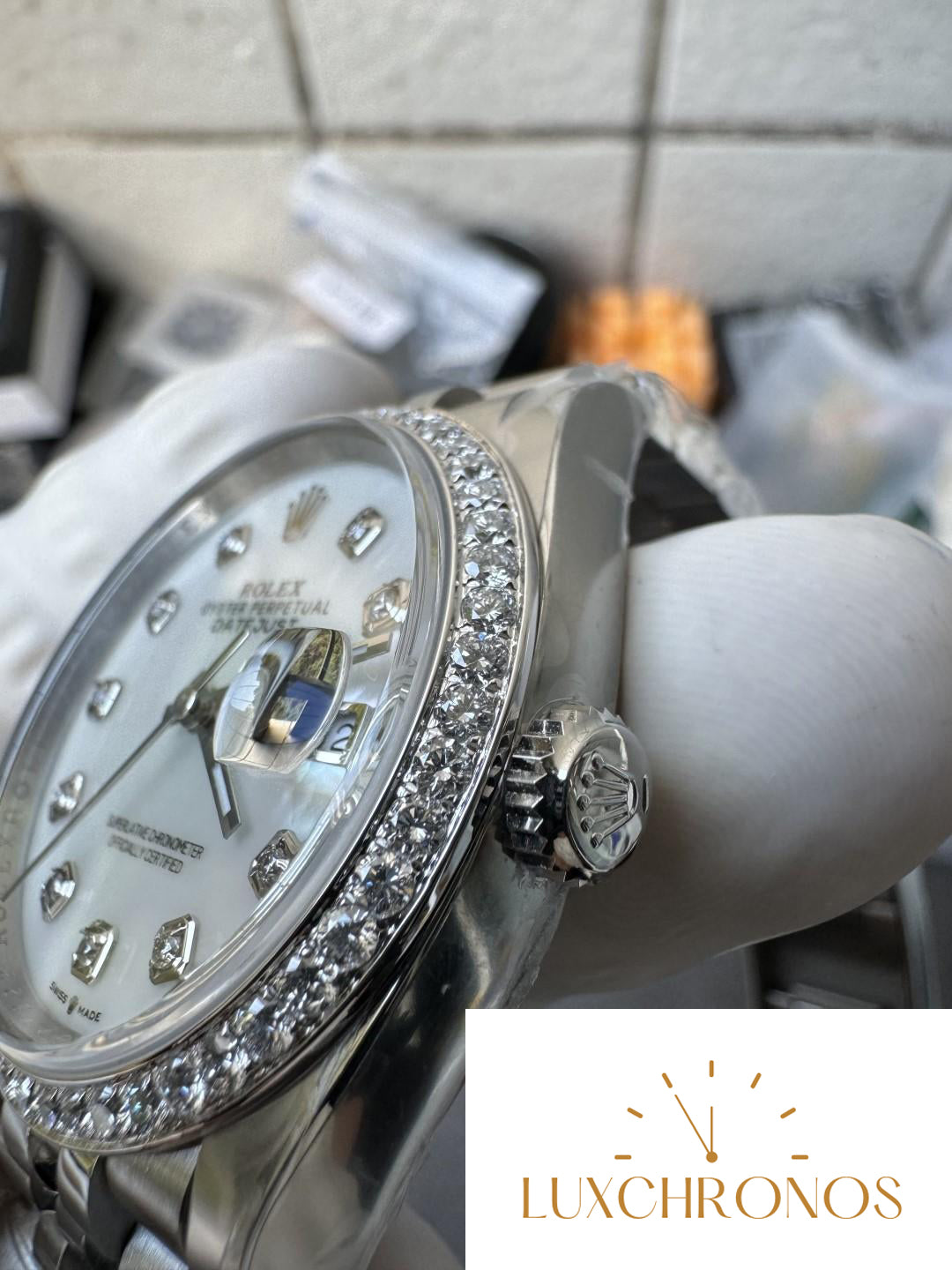 Clean Factory Datejust 36mm M126284RBR-0011 MOP Dial with Diamond Hour Markers Diamonds set Bezel 3235 Caliber Jubilee Bracelet