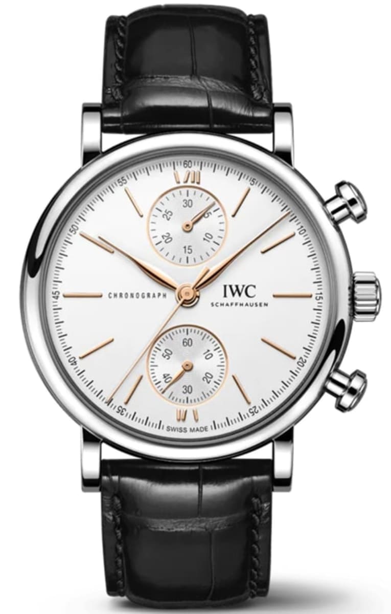 Portofino Chronograph Silver Dial Leather Strap Men's Watch