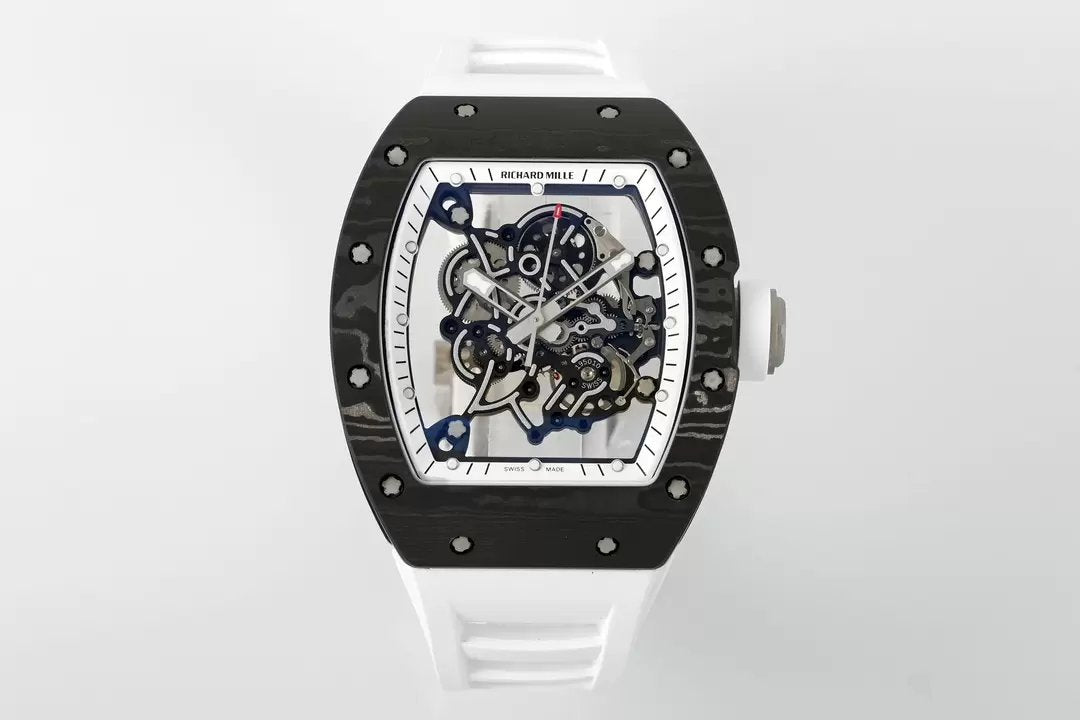 RICHARD MILLE RM055 ZF 2024 1:1 Best Edition Carbon Fiber Case White Strap