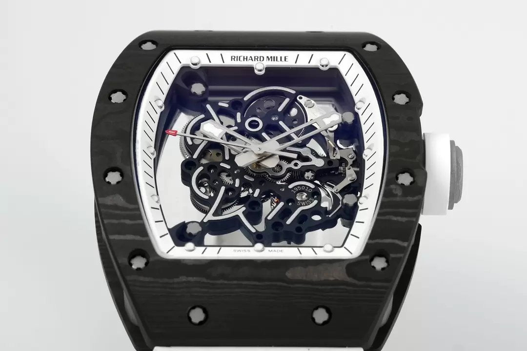 RICHARD MILLE RM055 ZF 2024 1:1 Best Edition Carbon Fiber Case White Strap