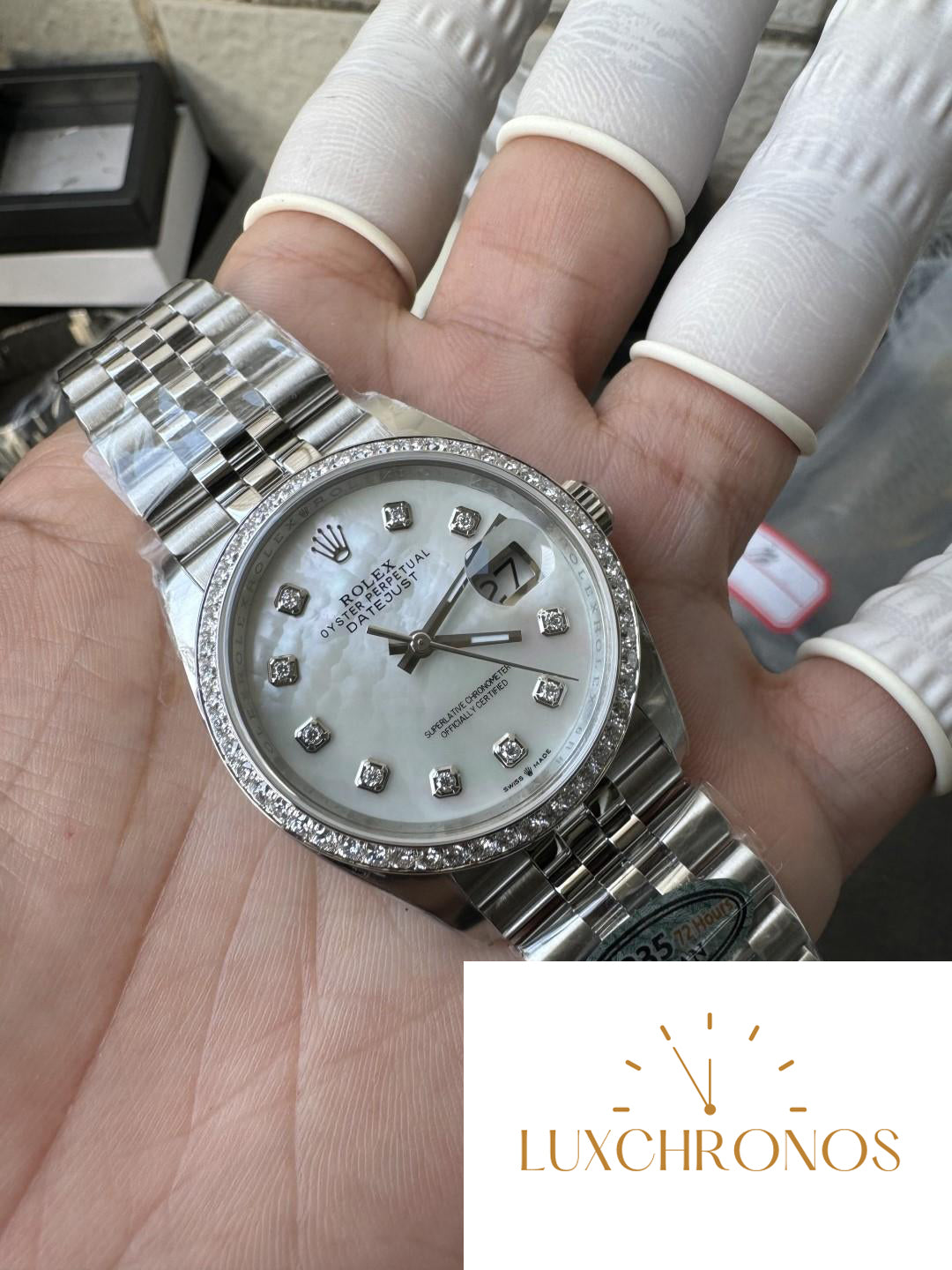 Clean Factory Datejust 36mm M126284RBR-0011 MOP Dial with Diamond Hour Markers Diamonds set Bezel 3235 Caliber Jubilee Bracelet